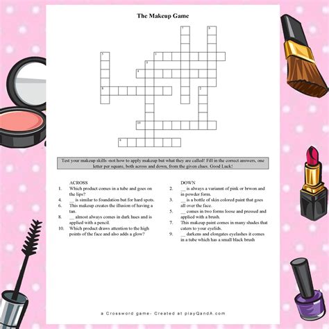 The Crossword Solver found 30 answers to "a cosmetic (9)", 9 letters crossword clue. The Crossword Solver finds answers to classic crosswords and cryptic crossword puzzles. Enter the length or pattern for better results. Click the answer to find similar crossword clues . Enter a Crossword Clue.